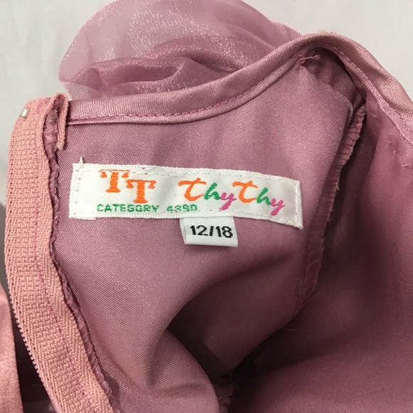 fancy baby dress & pantaloons soft sheer pale raspberry beads flowers 12/18 - Picture 10 of 10